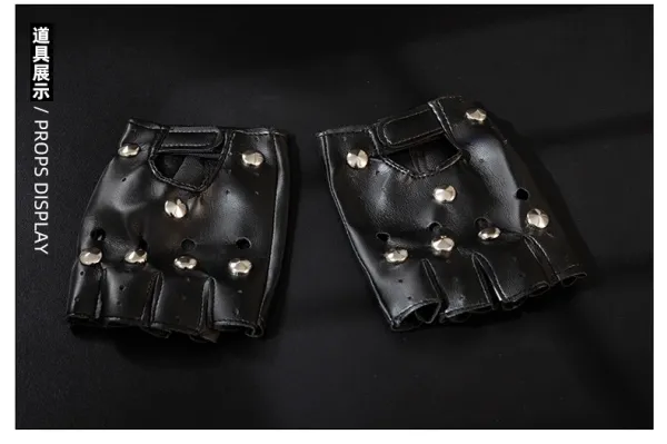 Cosplay Uniform Set White Black Denim Blue Hat Gloves Socks Belt Leg Bag - 16