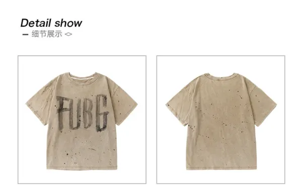 FUBG Distressed Graphic Tee + Camo Cargo Pants Set with Spiked Choker and Bandana Keychain - 16