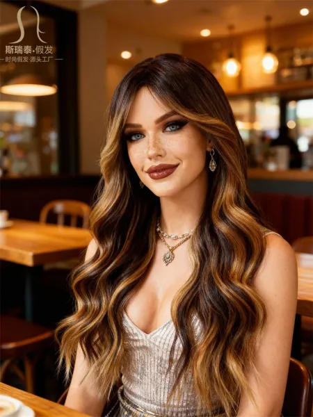 Si Rui Tai Synthetic Hair Wig Ombre Balayage Long Wavy Hairpiece - 1