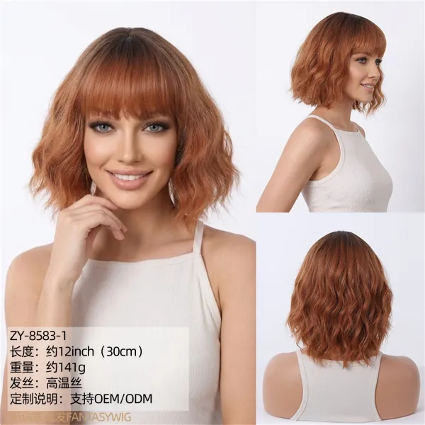 Fantasywig ZY-104032 Pink Ombre Wavy Bob Wig with Bangs - 6