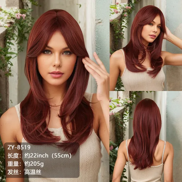 ZY-8519 Burgundy Long Synthetic Wig - 1