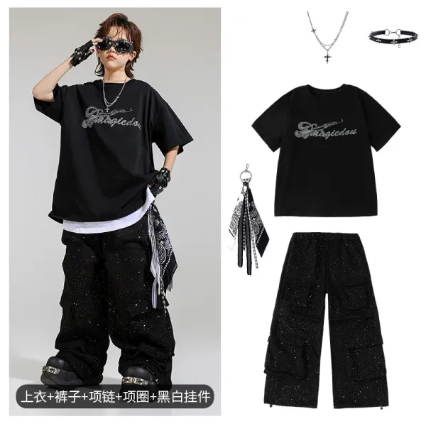 Design Magicdou Graphic T-Shirt and Glitter Cargo Pants Set Black - 1