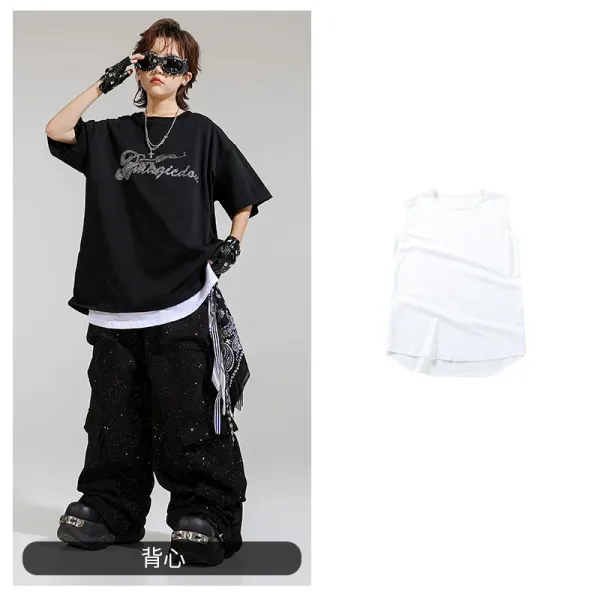 Design Graphic Oversized T-Shirt Black + White Layered Vest-Top - 1