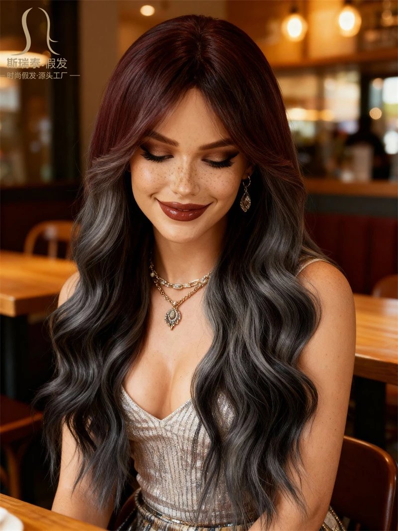 Sisitai Fake Hair Mermaid Green Ombre Long Wave Wig - 5