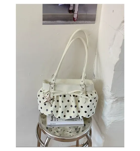 Moodstreet University of Australia Hoodie Gray + Polka Dot Pleated Handbag Cream - 47