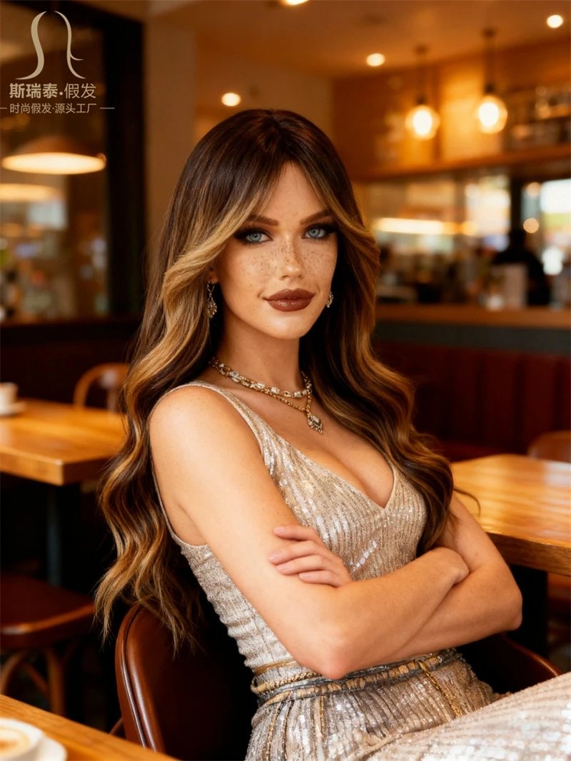Sisitai Fake Hair Mermaid Green Ombre Long Wave Wig - 11