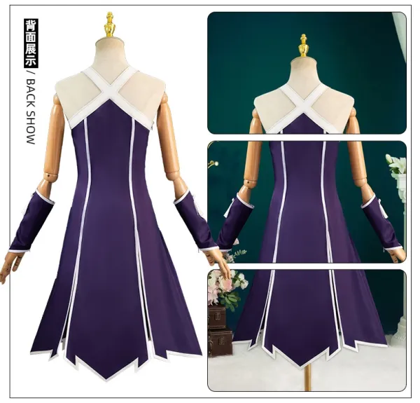 Cosplay Dress Set Black with White Trim Dress, Gloves, Belt, Arm Rings, Leg Ring - 11