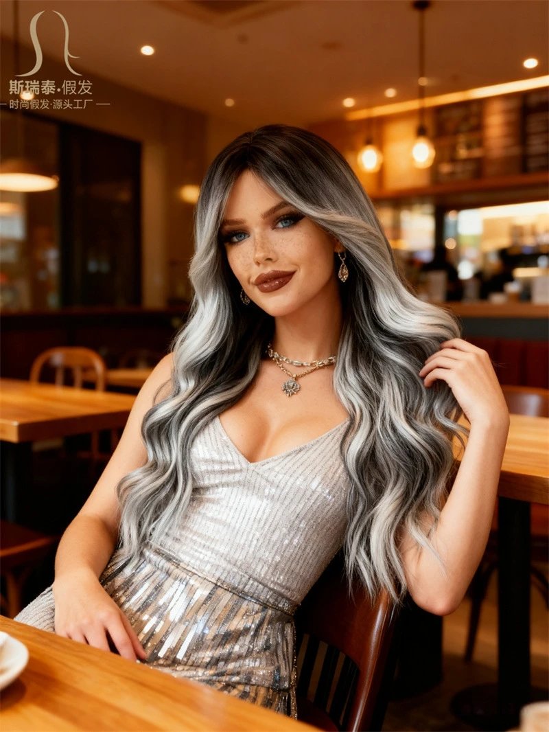 Sisitai Fake Hair Mermaid Green Ombre Long Wave Wig - 16