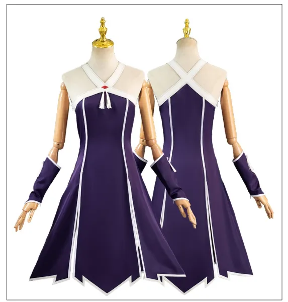 Cosplay Dress Set Black with White Trim Dress, Gloves, Belt, Arm Rings, Leg Ring - 12