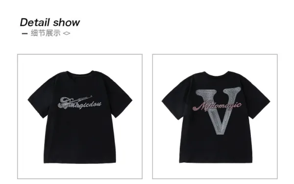 Design Streetwear Set: Glitter Graphic T-Shirt + Cargo Pants + Fingerless Gloves + Bandana Keychain Black/White - 16