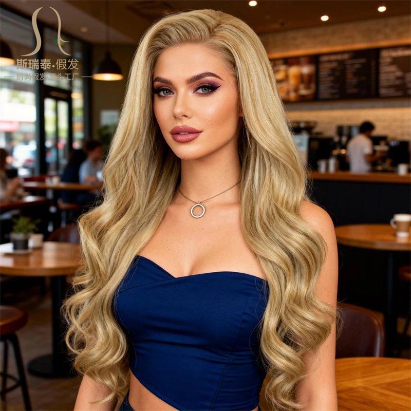 XWY-0373 13x3 Lace Front Wig Honey Blonde Straight Synthetic Hairpiece - 10