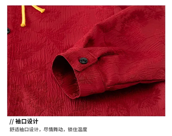 Chinese-Inspired Velvet Shirt + Satin Pants + Chain Necklace Set Red/Black - 22
