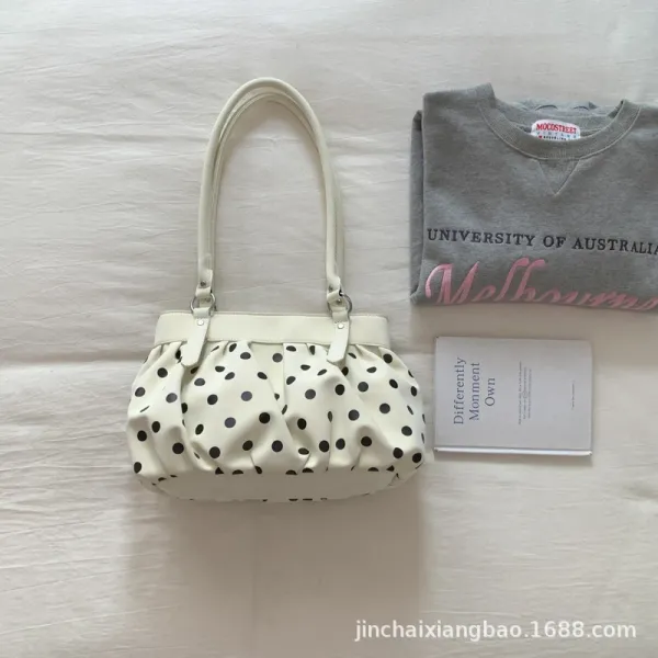 Moodstreet University of Australia Hoodie Gray + Polka Dot Pleated Handbag Cream - 1