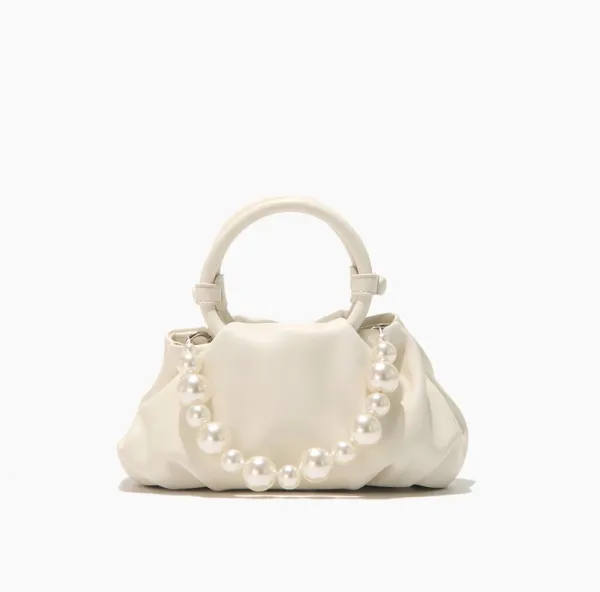 Yellow Pearl-Embellished Structured Handbag - 7