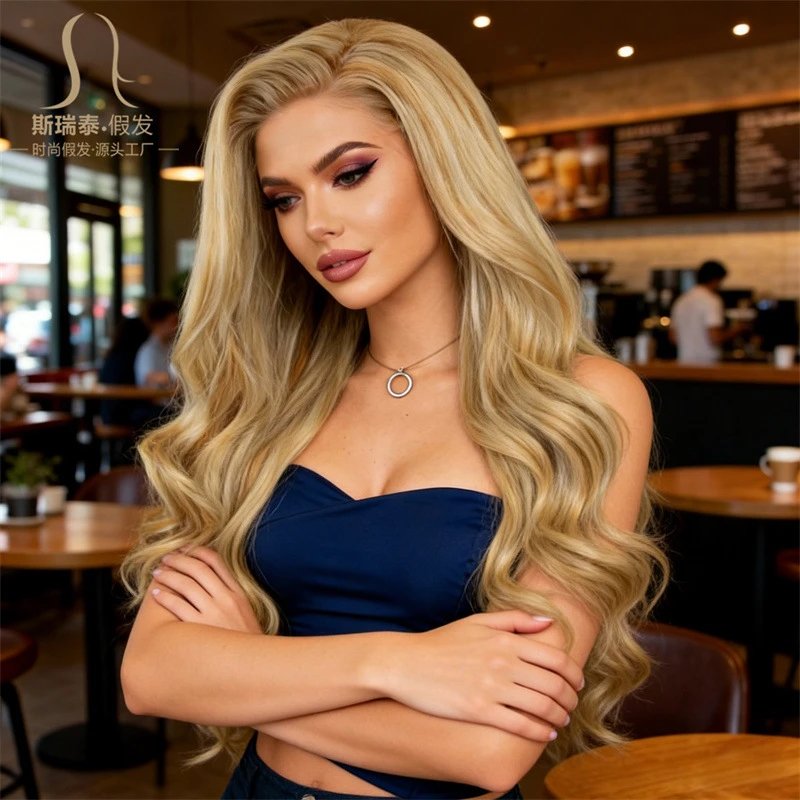 XWY-0373 13x3 Lace Front Wig Honey Blonde Straight Synthetic Hairpiece - 8