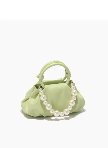 Yellow Pearl-Embellished Structured Handbag - 24
