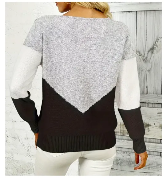 Color-Block Mesh Knit Sweater in Gray, Black, and White - 13