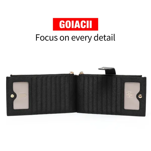 Black Dual-Zip Long Wallet with Gold Hardware - 6
