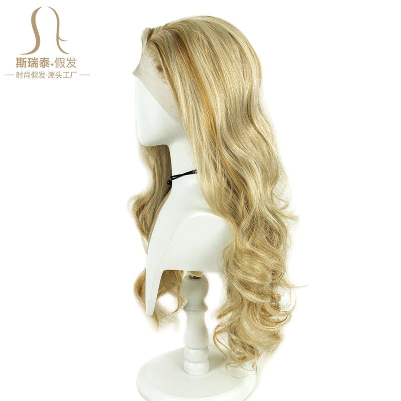 XWY-0373 13x3 Lace Front Wig Honey Blonde Straight Synthetic Hairpiece - 17