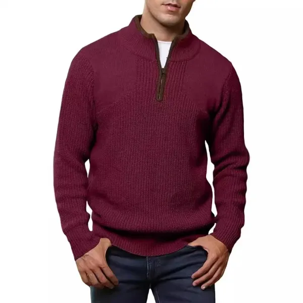 Design Half-Zip Ribbed Knit Sweater Burgundy - 1