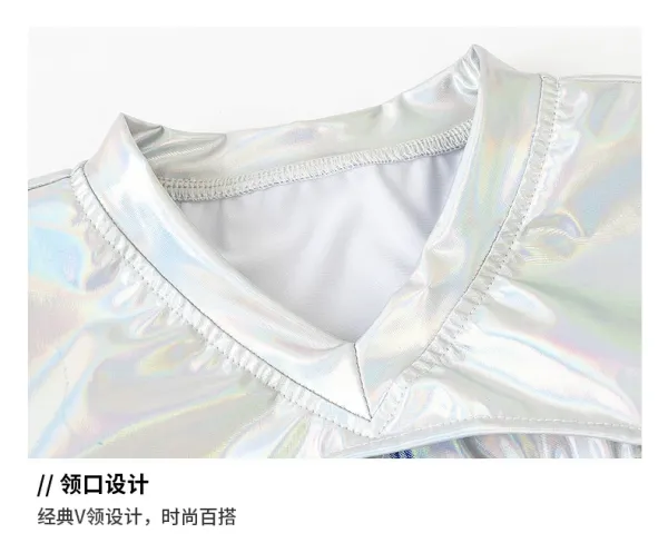Custom Streetwear Set: Holographic Crop Top + Asymmetrical Tulle Shorts + Chain Waist Belt + Mesh Leg Warmers + Metallic Cap - 17