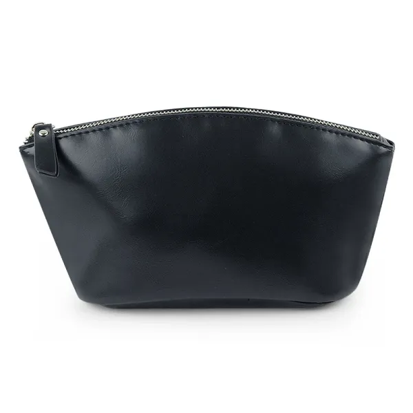 Minimalist Black Leather-Effect Zippered Pouch - 1
