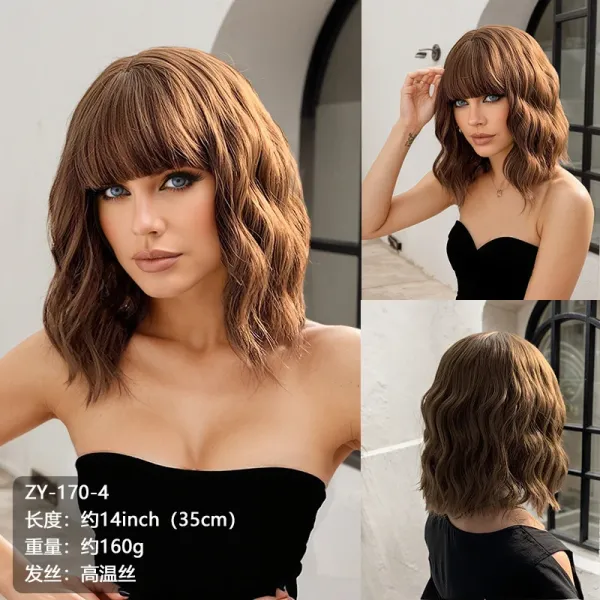 ZY-170-4 Ombre Brown Wavy Bob Wig with Bangs - 1