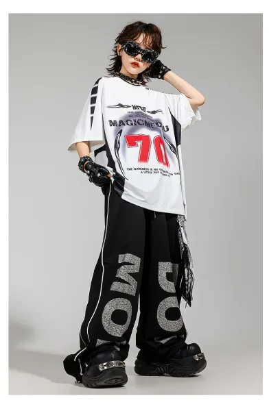 MFDD Magic McDou 70 Graphic Oversized T-Shirt + Wide-Leg Sweatpants Set Black/White - 10