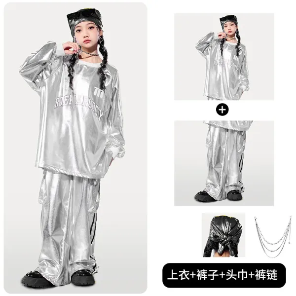ROCK AND ROLL Silver Metallic Streetwear Set with Headwrap and Chain Necklace - 1