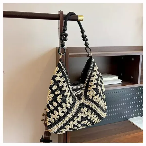 Handwoven Crochet Hobo Bag Black and Beige - 1