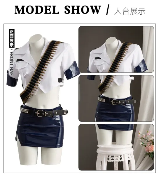 Cosplay Uniform Set White Black Denim Blue Hat Gloves Socks Belt Leg Bag - 7