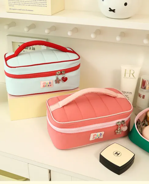 Milly Bliss Pink Quilted Cosmetic Bag - 15