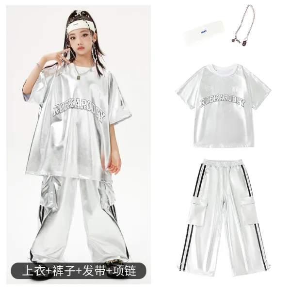 ROEKARODGY Metallic Silver Streetwear Set with Headband and Necklace - 1