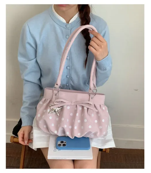 Moodstreet University of Australia Hoodie Gray + Polka Dot Pleated Handbag Cream - 20