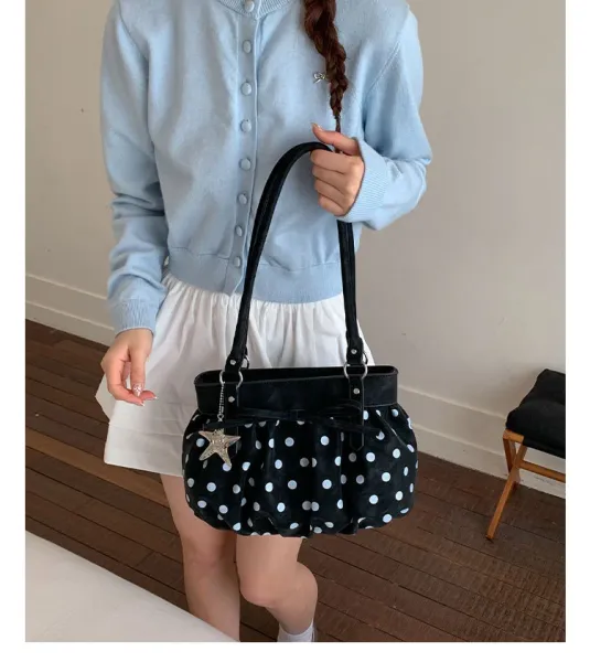 Moodstreet University of Australia Hoodie Gray + Polka Dot Pleated Handbag Cream - 35