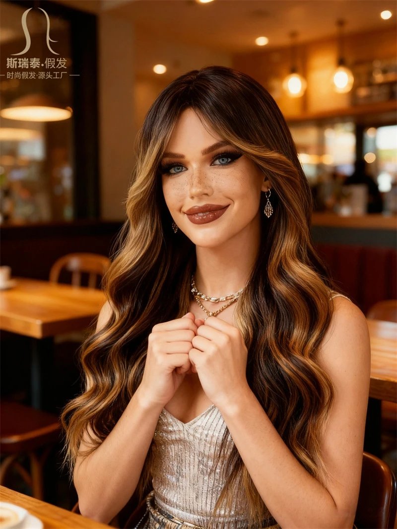 Sisitai Fake Hair Mermaid Green Ombre Long Wave Wig - 9