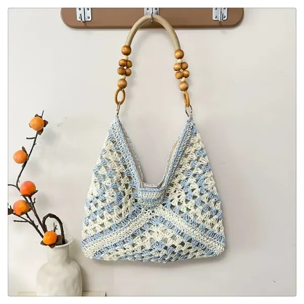 Handcrafted Crochet Hobo Bag in Sky Blue and Cream - 1