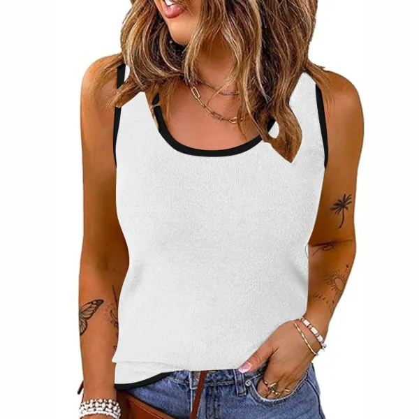 White Contrast-Trim Ribbed Vest Top - 1