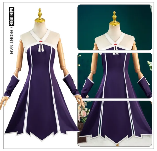 Cosplay Dress Set Black with White Trim Dress, Gloves, Belt, Arm Rings, Leg Ring - 9