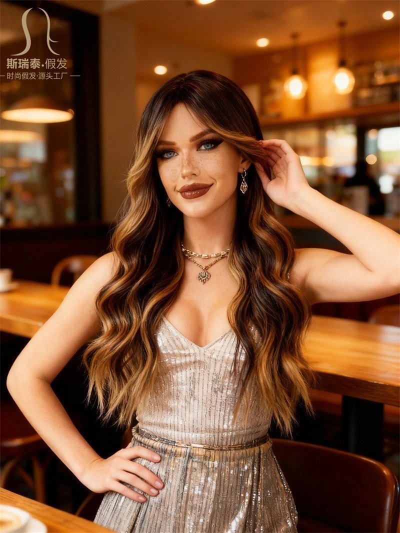 Sisitai Fake Hair Mermaid Green Ombre Long Wave Wig - 12