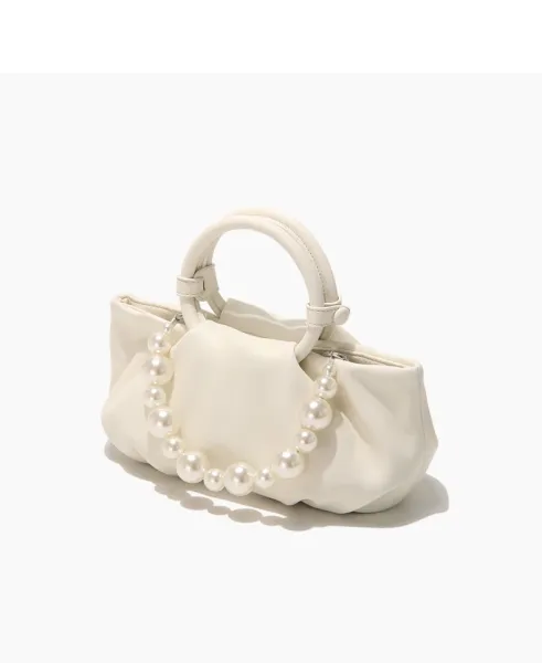 Yellow Pearl-Embellished Structured Handbag - 13