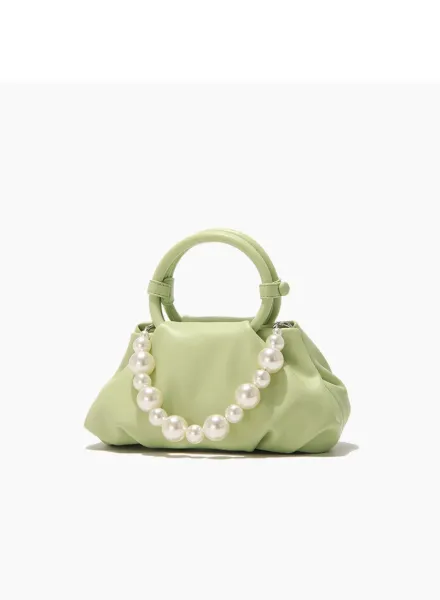 Yellow Pearl-Embellished Structured Handbag - 23