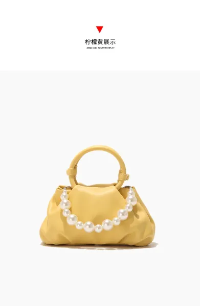 Yellow Pearl-Embellished Structured Handbag - 32