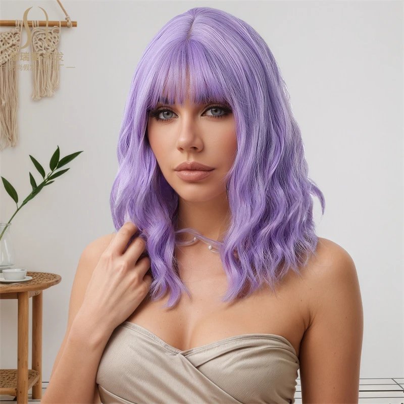 ZY-170-4 Ombre Brown Wavy Bob Wig with Bangs - 7