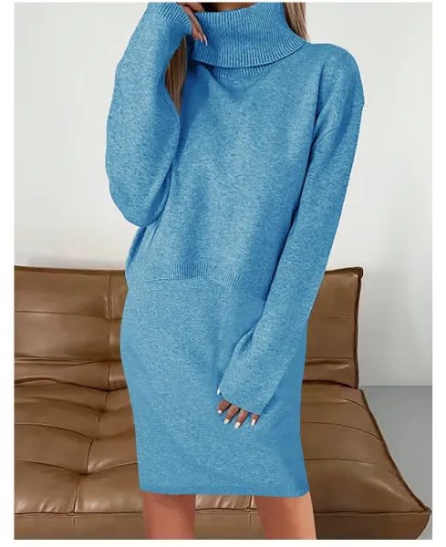 Burgundy Turtleneck Knit Dress - 13
