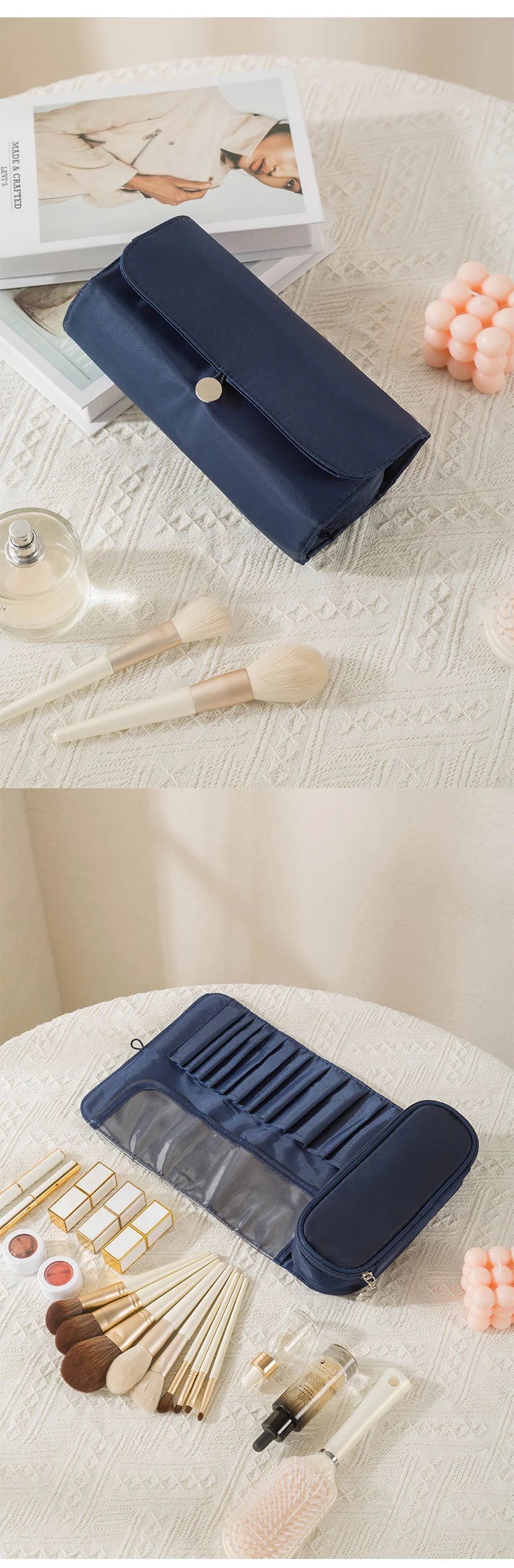 Pink Roll-Up Makeup Brush Organizer Pouch - 23