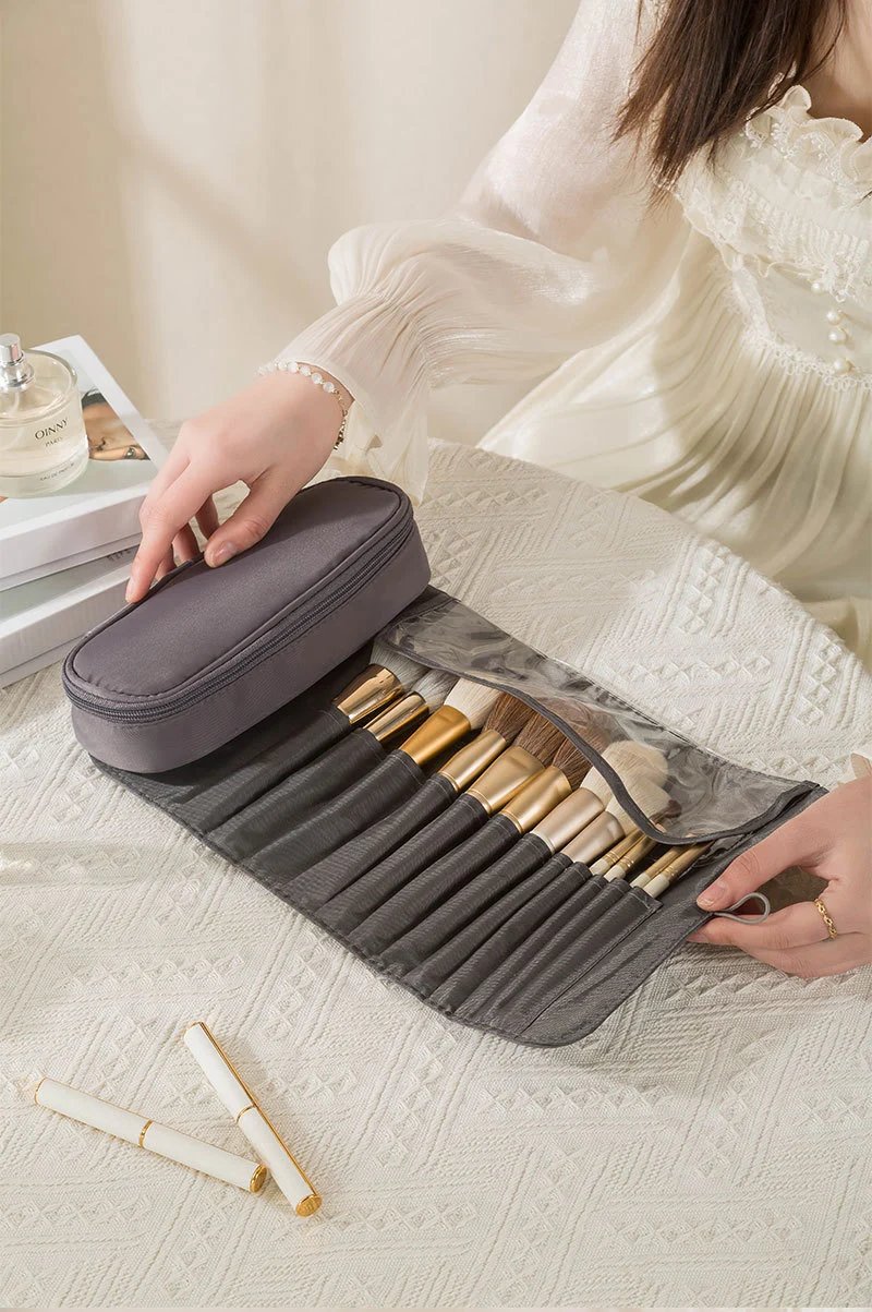 Pink Roll-Up Makeup Brush Organizer Pouch - 31
