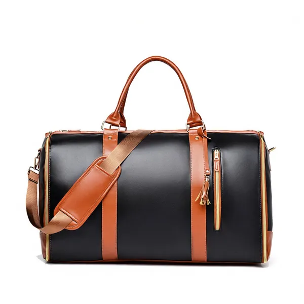 Design Classic Duffle Bag Black and Tan Leather-Trimmed Travel Bag - 1