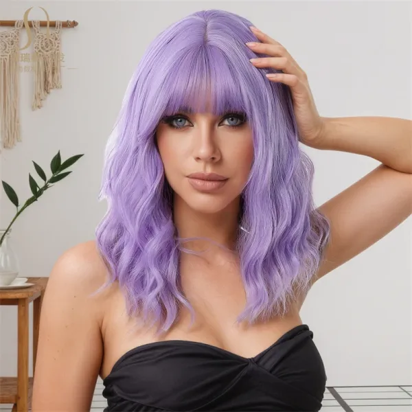 ZY-170-4 Ombre Brown Wavy Bob Wig with Bangs - 4