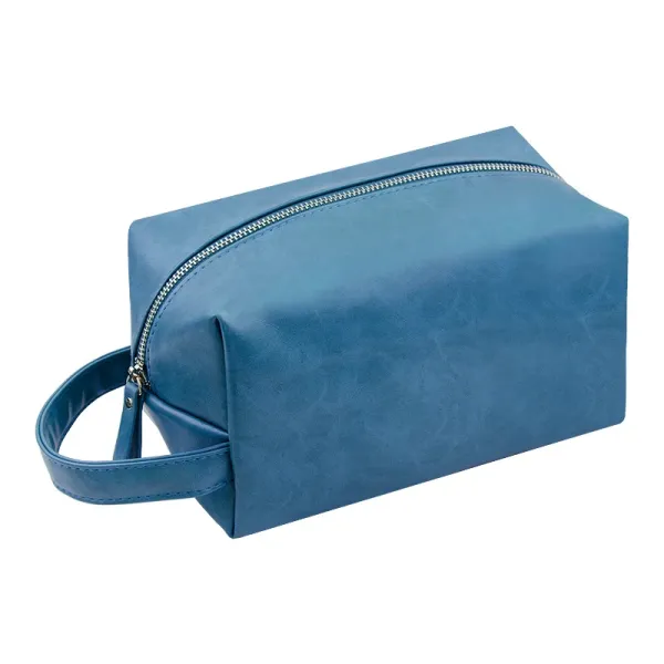 Design Travel Toiletry Bag Blue Vegan Leather Wash Bag - 1